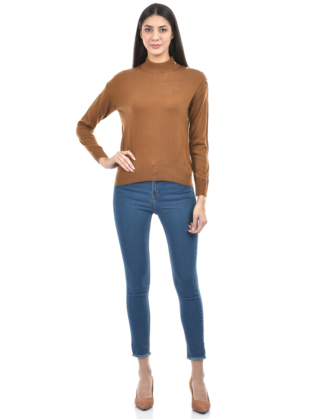 Numero Uno Women Solid Mustard Sweater